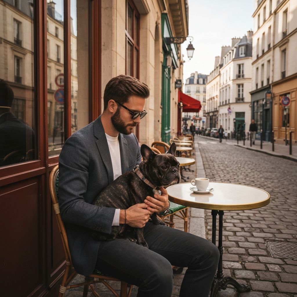 City break at European cafe with pet